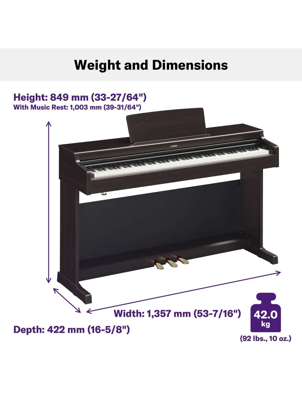 Yamaha YDP-165 Arius Digital Piano (Including Power Adaptor, Bench) - Taal Musicals