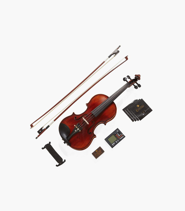 Mendini 4 MV500+92D Flamed 1-Piece Back Solid Wood Violin with Case, Tuner, Shoulder Rest, Bow, Rosin, Bridge and Strings - Full Size