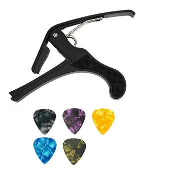 Techblaze Metal Alloy Guitar Capo, Quick Change Capo For Acoustic Guitar, One Handed Trigger Guitar Capo for Acoustic Guitar, Electric and Ukulele Capo, Capo and Picks Combo